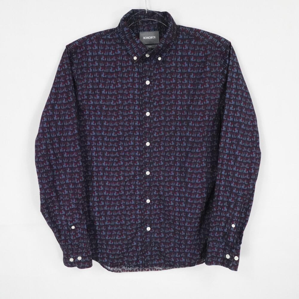 Bonobos Shirt Mens Medium Blue Red Animal Print Beat‎ Slim Fit Casual Office